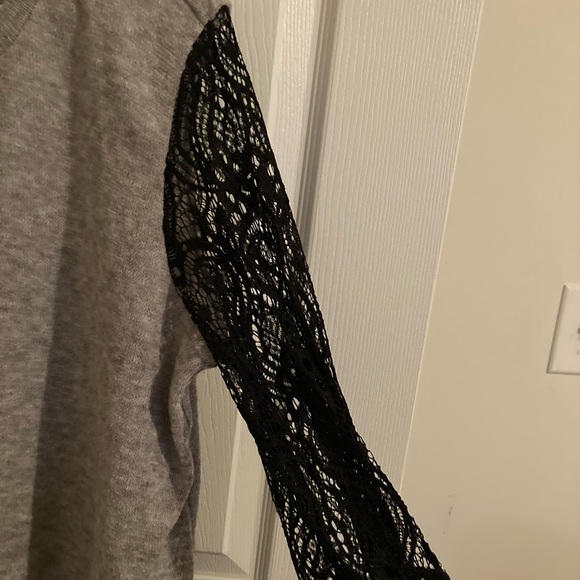 NWOT gray sweater, lace black sleeves - Picture 2 of 3